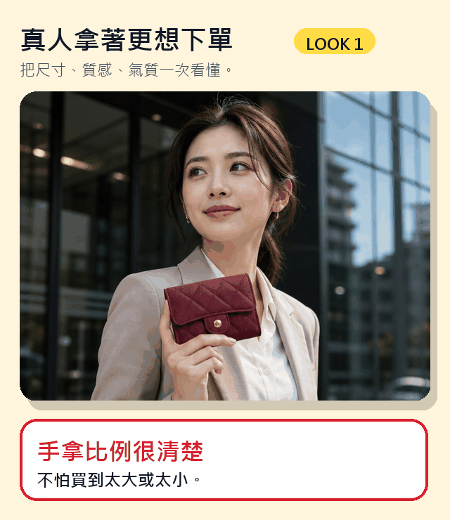 翻蓋菱格短夾真人拿著更有購買感動圖